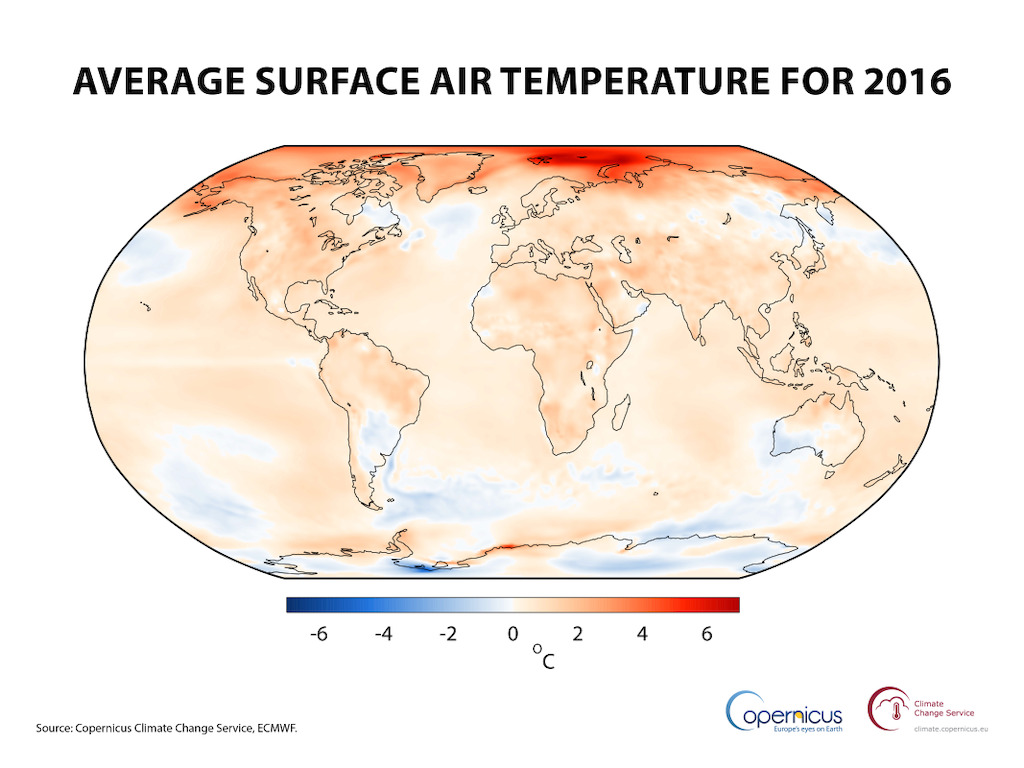 rekord temperatury 2016 Copernicus grafika1