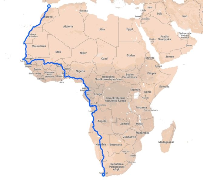 elektrycznym autem przez Afrykę mapa